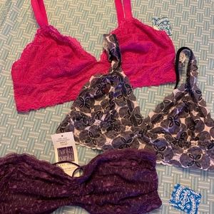 Three Bra Bralettes from Free People, Hanky Panky